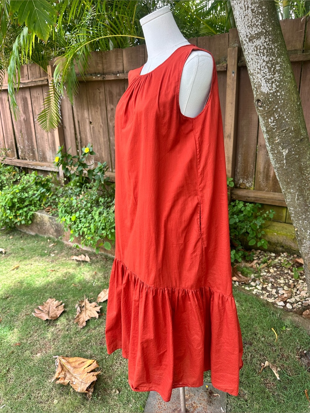 Uniqlo Red Cotton Drop Waist Midi Dress Size M - Picture 3 of 12